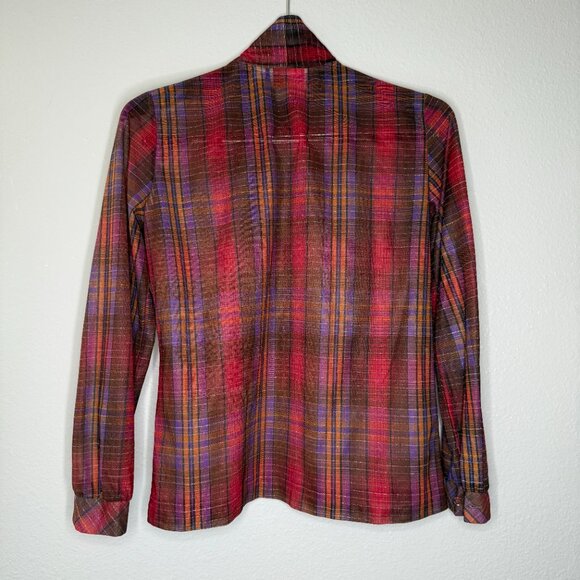 Vintage Blouse 70s Miss Capri Check Plaid Secretary Bow Blouse | Small - Picture 9 of 13